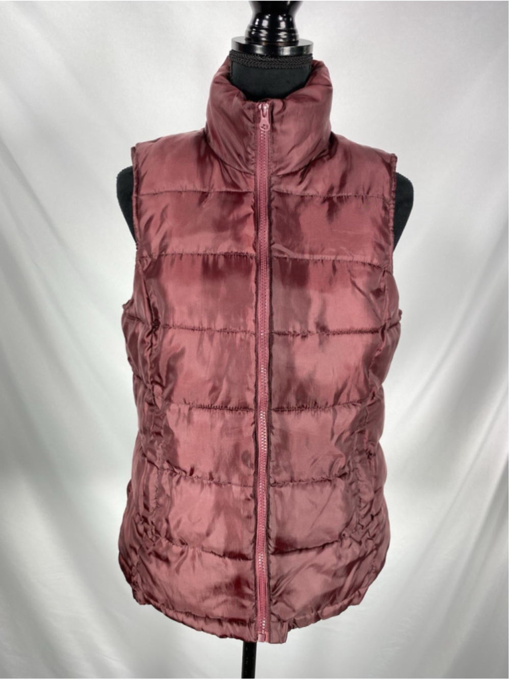 Indigo Saints Puffer Vest Womens Medium Burgundy Quilted Full Zip Mock Neck